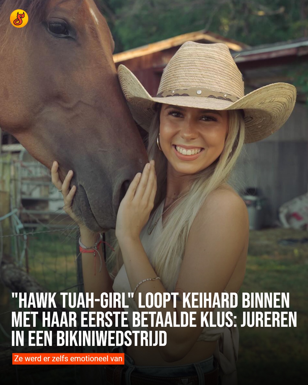"Hawk Tuah-girl" loopt keihard binnen met haar eerste betaalde klus: jureren in een bikiniwedstrijd