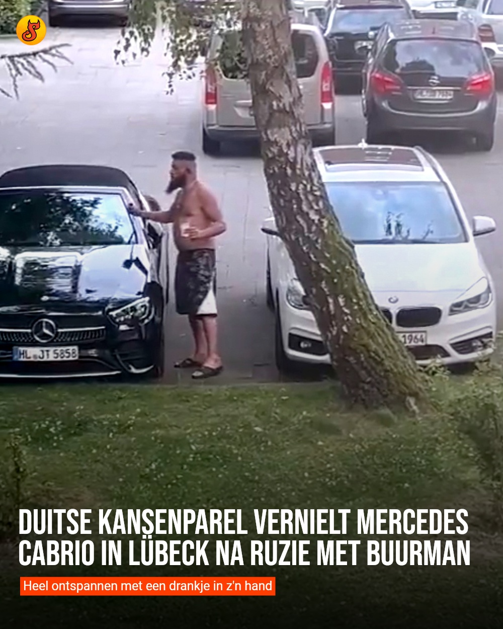 Duitse kansenparel vernielt Mercedes cabrio in Lübeck na ruzie met buurman