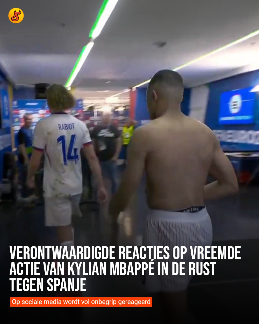 Verontwaardigde reacties op vreemde actie van Kylian Mbappé in de rust tegen Spanje