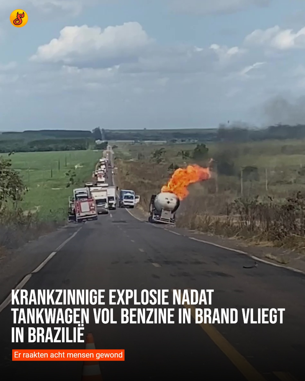 Krankzinnige explosie nadat tankwagen vol benzine in brand vliegt in Brazilië
