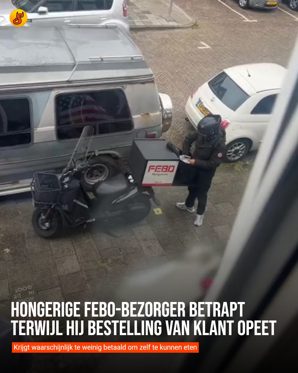 Hongerige FEBO-bezorger betrapt terwijl hij bestelling van klant opeet