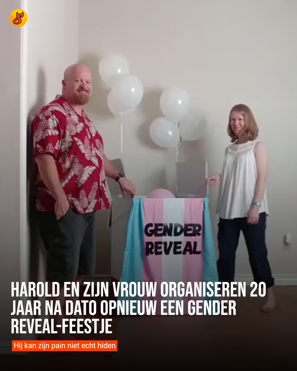 Harold en zijn vrouw organiseren 20 jaar na dato opnieuw een gender reveal-feestje