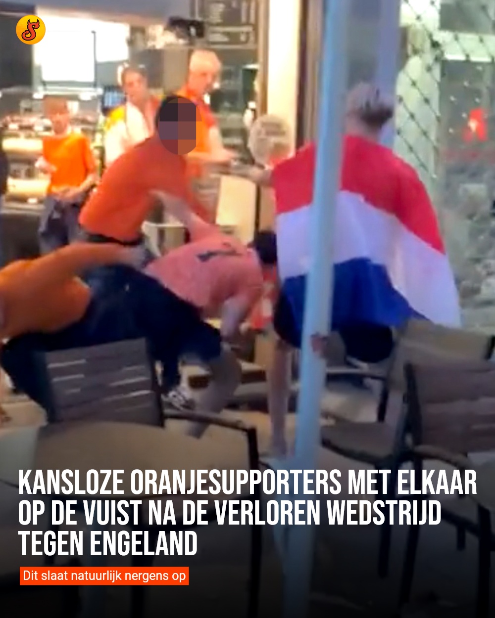 Kansloze Oranjesupporters met elkaar op de vuist na de verloren wedstrijd tegen Engeland