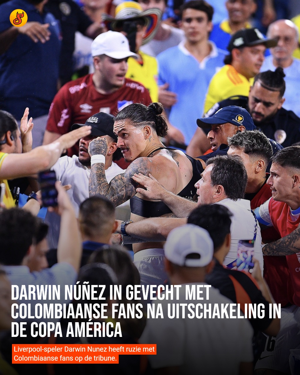 Darwin Núñez in gevecht met Colombiaanse fans na uitschakeling in de Copa América