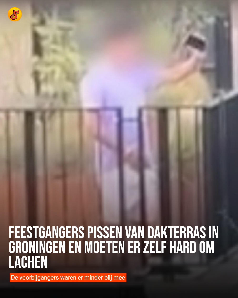 Feestgangers pissen van dakterras in Groningen en moeten er zelf hard om lachen