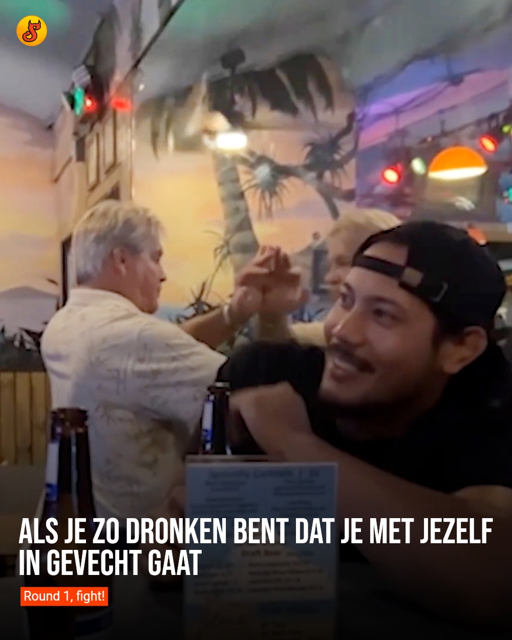Als je zo dronken bent dat je met jezelf in gevecht gaat