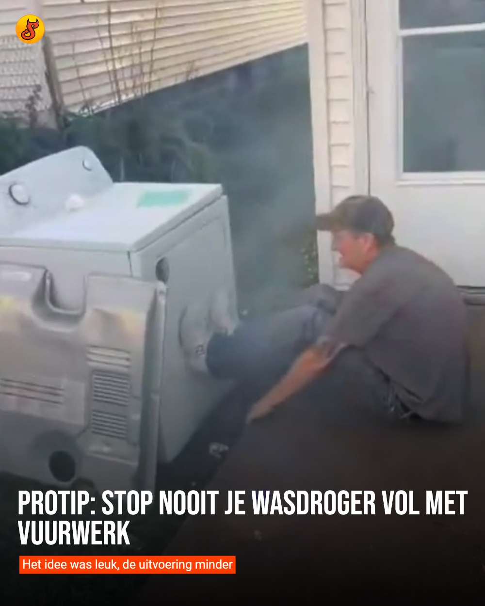 Protip: stop nooit je wasdroger vol met vuurwerk