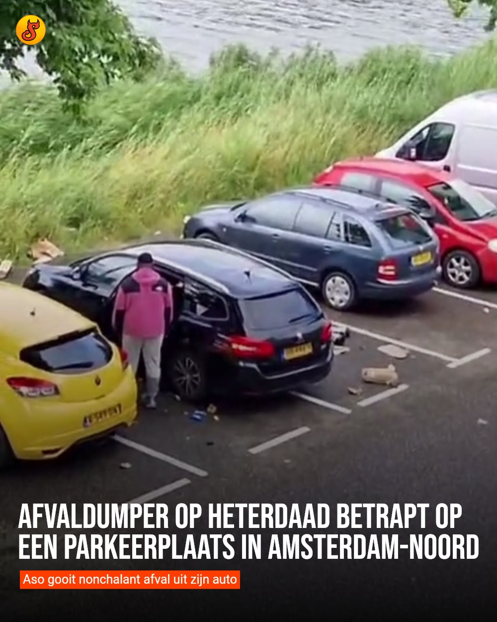 Afvaldumper op heterdaad betrapt op een parkeerplaats in Amsterdam-Noord