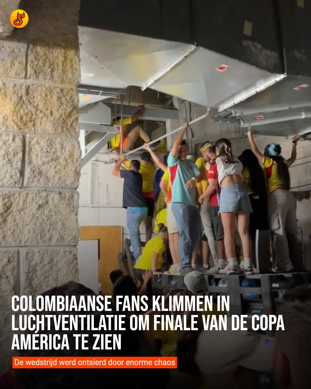Colombiaanse fans klimmen in luchtventilatie om finale van de Copa América te zien