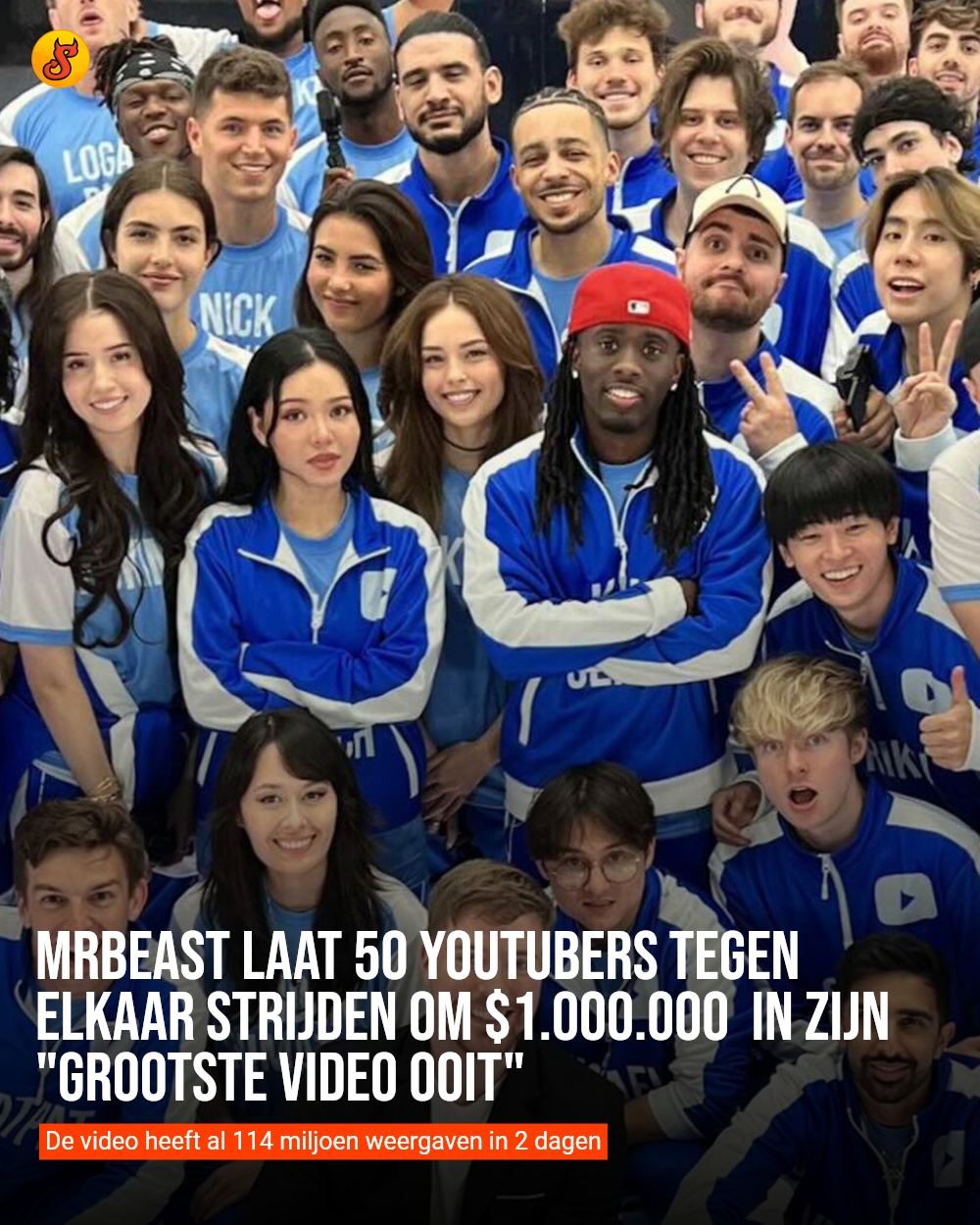 MrBeast laat 50 YouTubers tegen elkaar strijden om $1.000.000  in zijn "grootste video ooit"