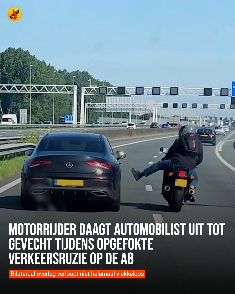 Motorrijder daagt automobilist uit tot gevecht tijdens opgefokte verkeersruzie op de A8