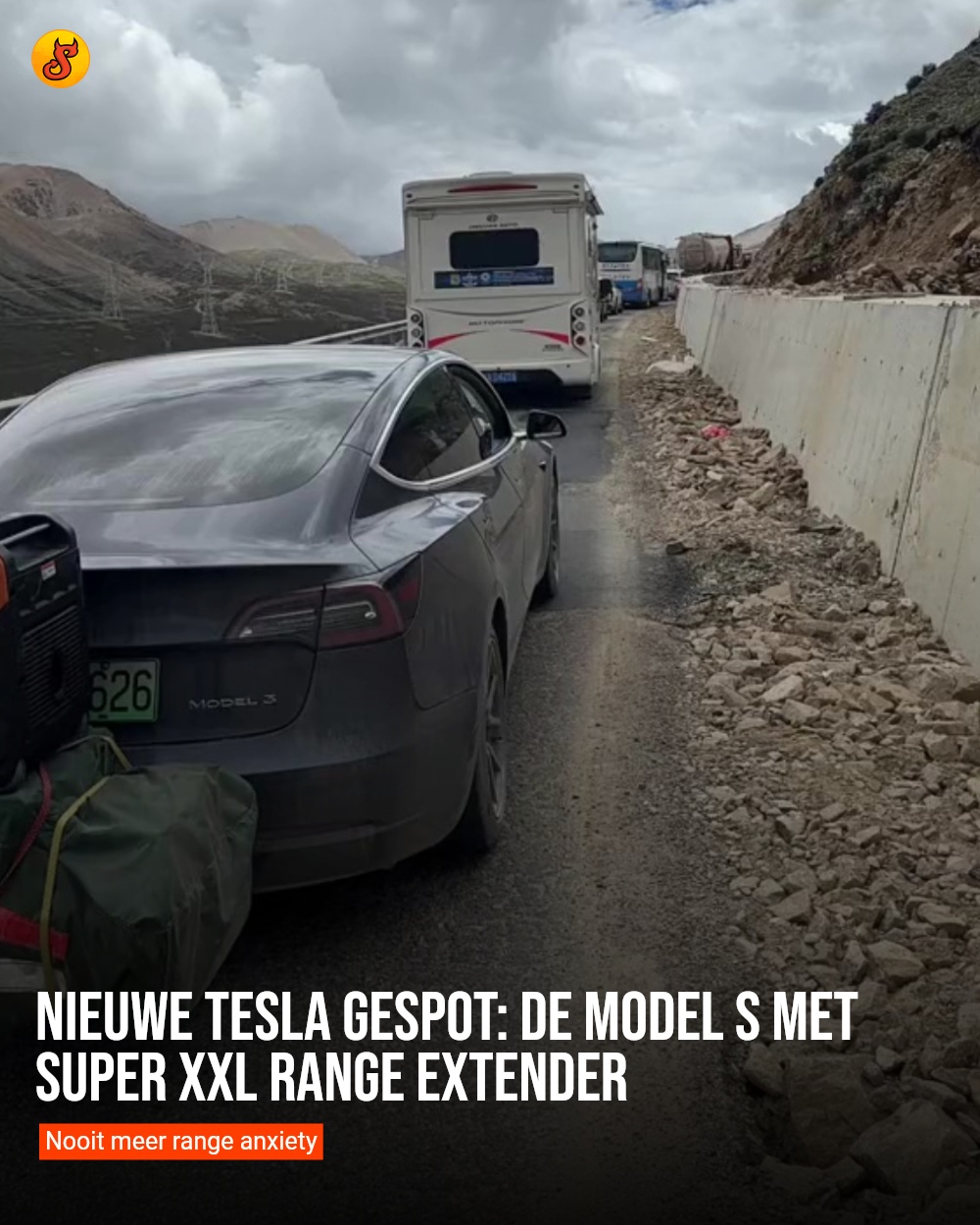 Nieuwe Tesla gespot: de Model S met Super XXL Range Extender