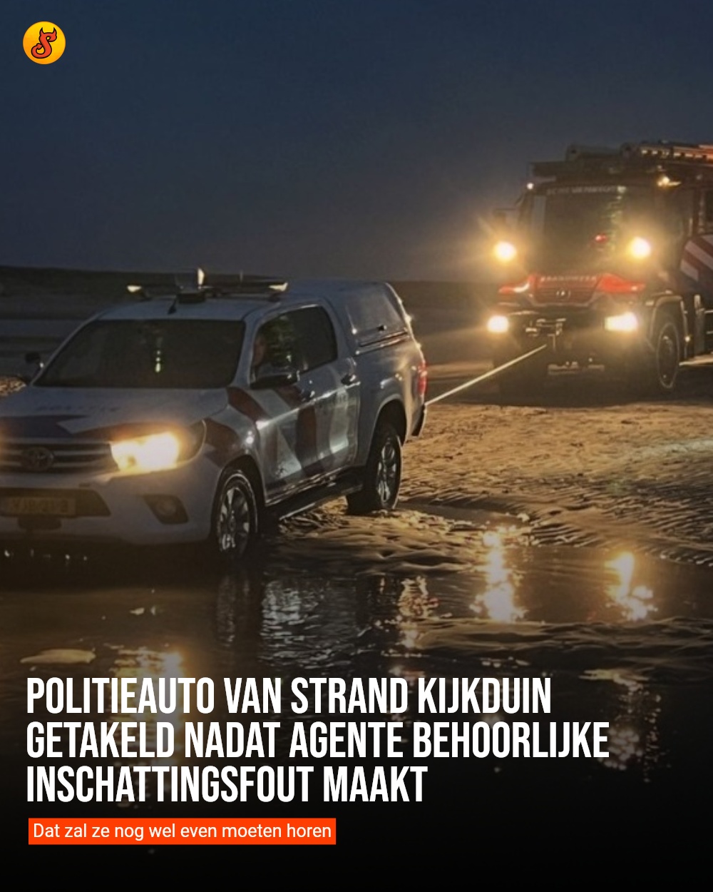 Politieauto van strand Kijkduin getakeld nadat agente behoorlijke inschattingsfout maakt