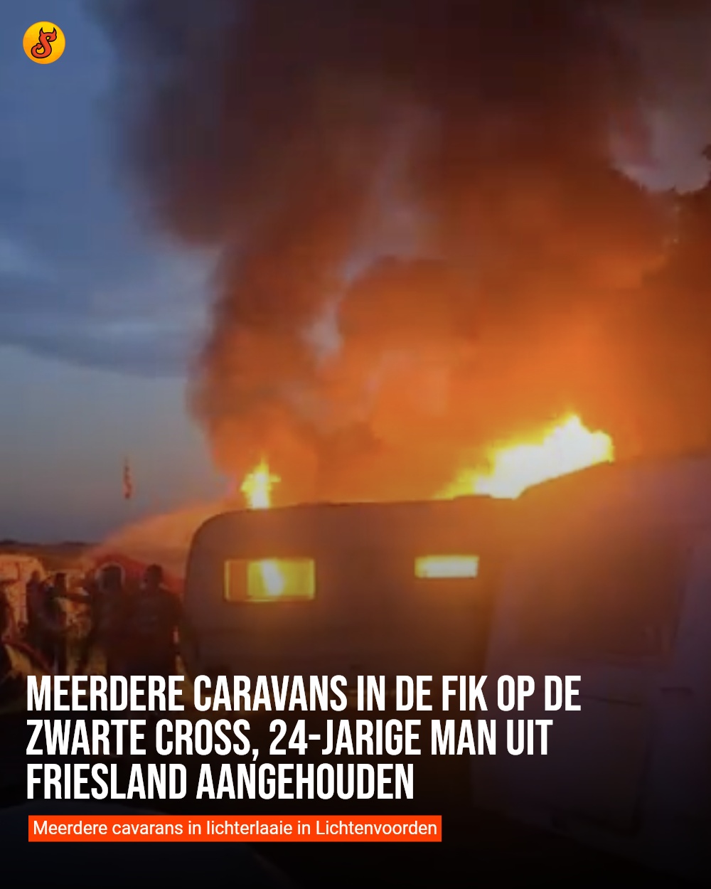 Meerdere caravans in de fik op de Zwarte Cross, 24-jarige man uit Friesland aangehouden