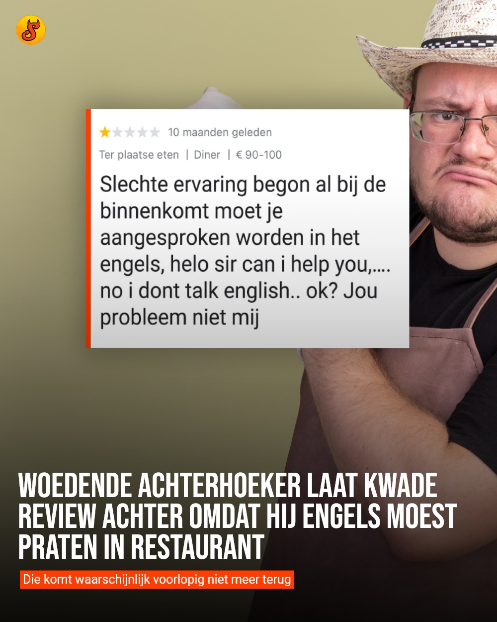 Woedende Achterhoeker laat kwade review achter omdat hij Engels moest praten in restaurant