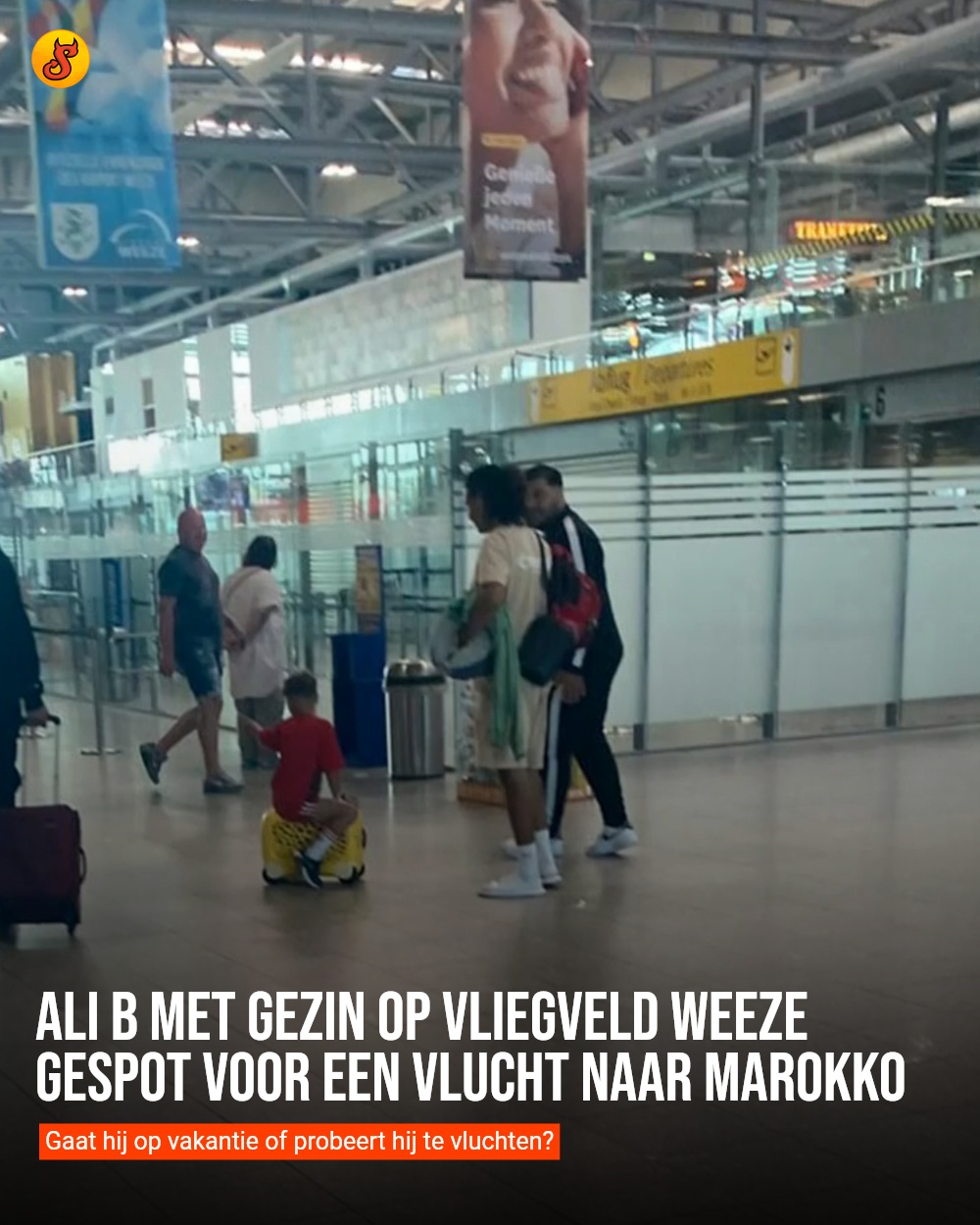 Ali B met gezin op vliegveld Weeze gespot voor een vlucht naar Marokko
