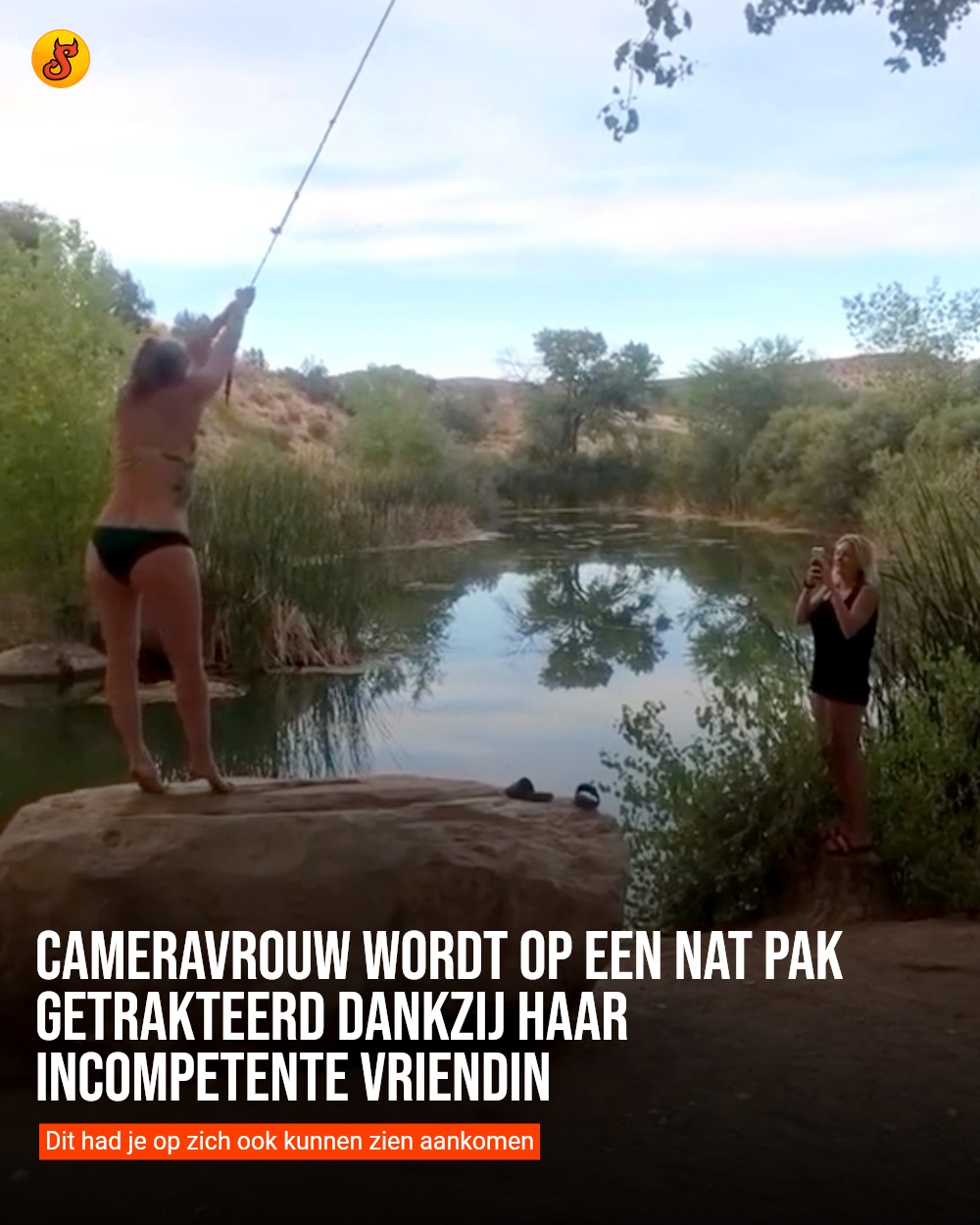 Cameravrouw wordt op een nat pak getrakteerd dankzij haar incompetente vriendin