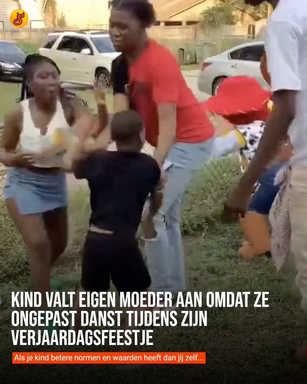 Kind valt eigen moeder aan omdat ze ongepast danst tijdens zijn verjaardagsfeestje