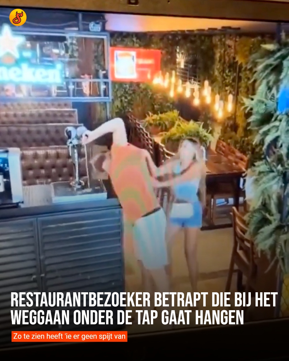 Restaurantbezoeker betrapt die bij het weggaan onder de tap gaat hangen