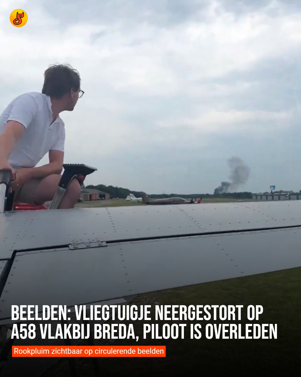 Beelden: Vliegtuigje neergestort op A58 vlakbij Breda, piloot is overleden