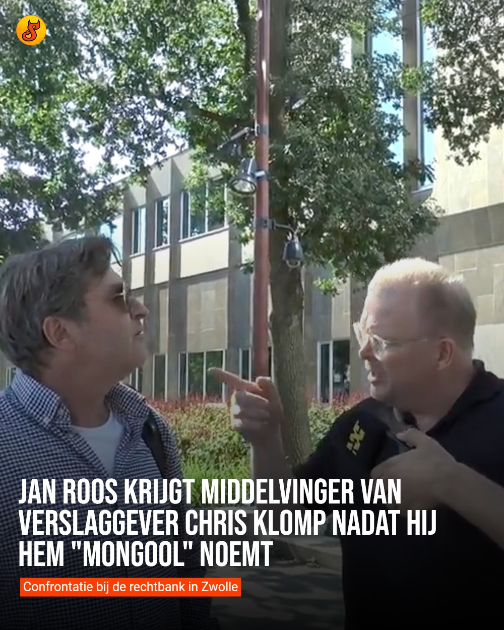 Jan Roos krijgt middelvinger van verslaggever Chris Klomp nadat hij hem "mongool" noemt