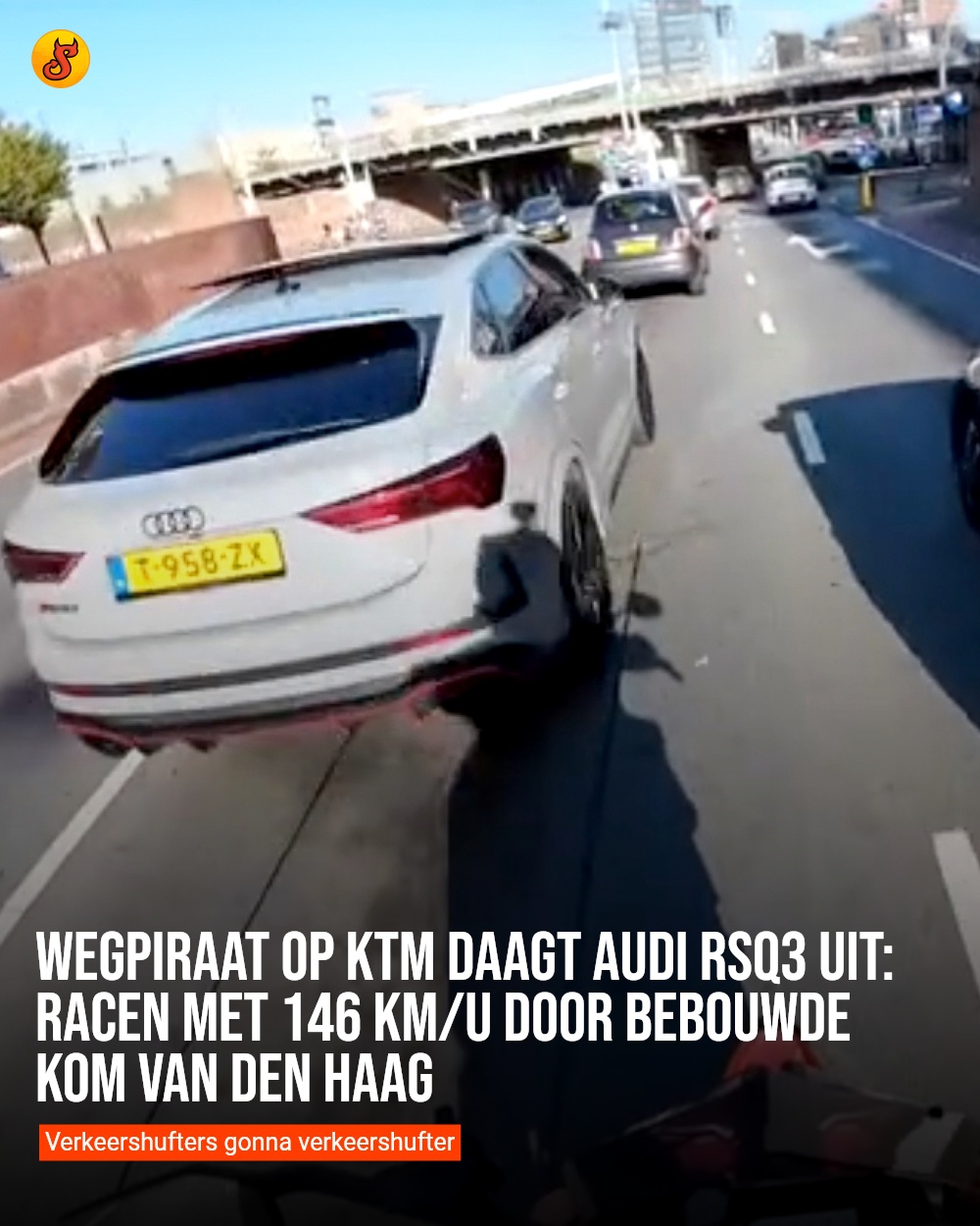 Wegpiraat op KTM daagt Audi RSQ3 uit: racen met 146 km/u door bebouwde kom van Den Haag
