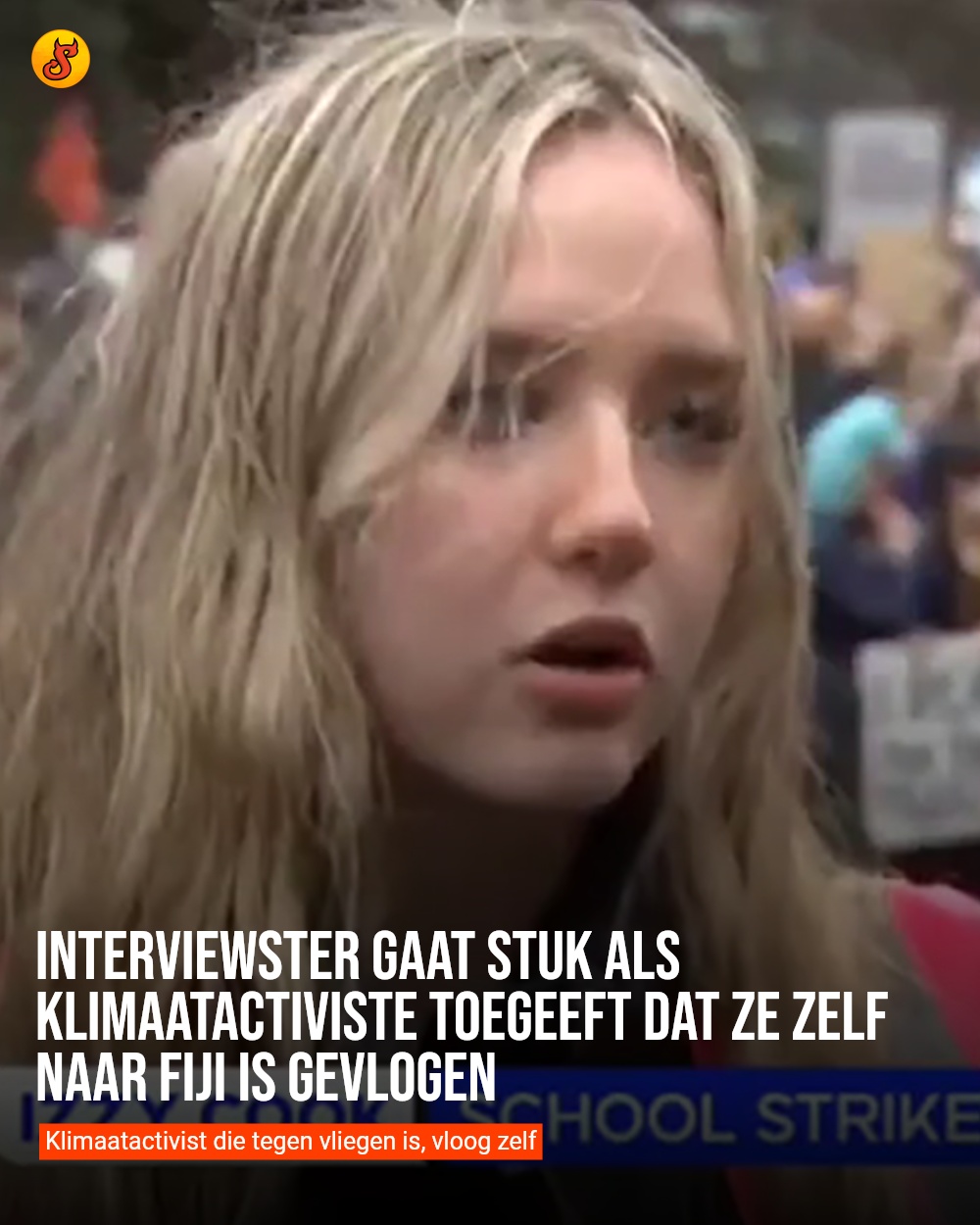 Interviewster gaat stuk als klimaatactiviste toegeeft dat ze zelf naar Fiji is gevlogen