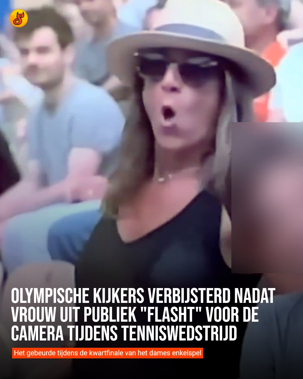 Olympische kijkers verbijsterd nadat vrouw uit publiek "flasht" voor de camera tijdens tenniswedstrijd