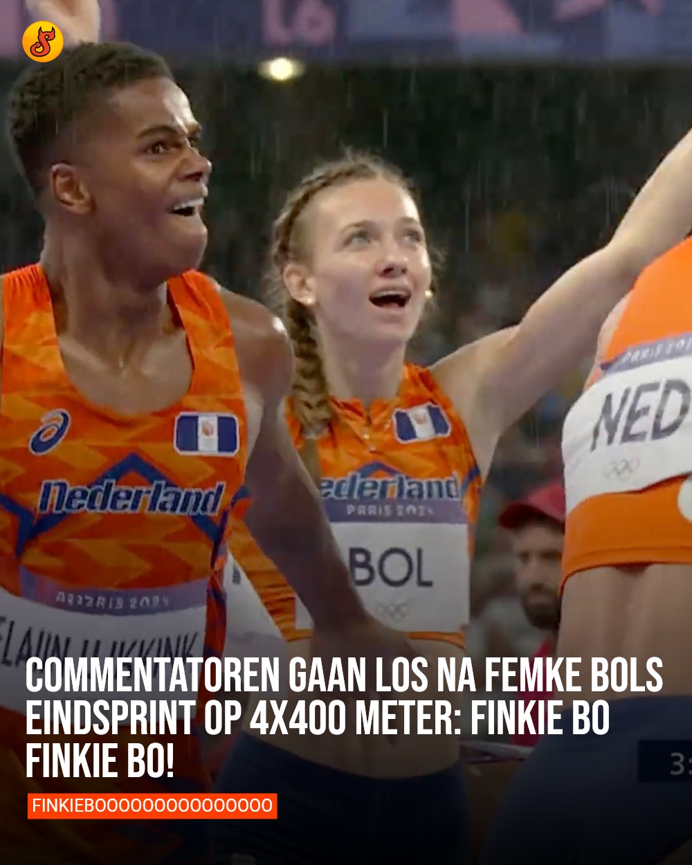 Commentatoren gaan los na Femke Bols eindsprint op 4x400 meter: FINKIE BO FINKIE BO!