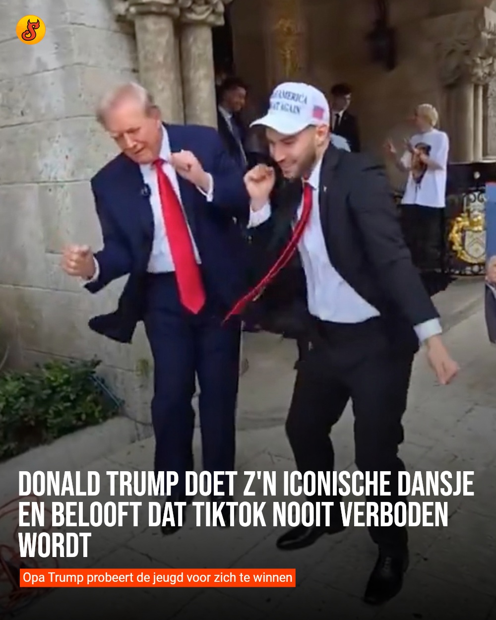 Donald Trump doet z'n iconische dansje en belooft dat TikTok nooit verboden wordt