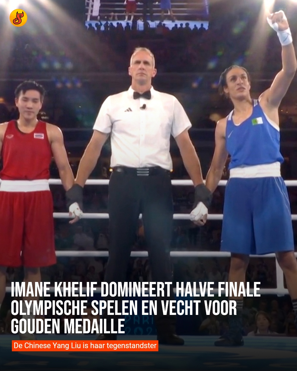 Imane Khelif domineert halve finale Olympische Spelen en vecht voor gouden medaille