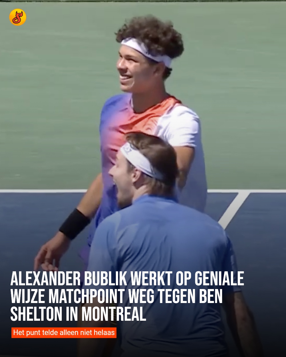 Alexander Bublik werkt op geniale wijze matchpoint weg tegen Ben Shelton in Montreal