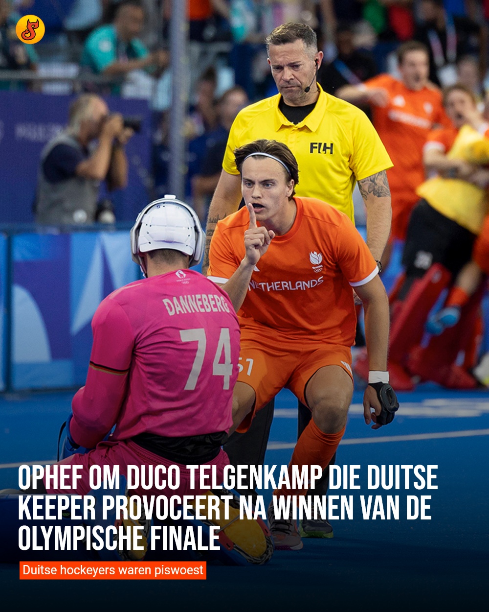 Ophef om Duco Telgenkamp die Duitse keeper provoceert na winnen van de olympische finale