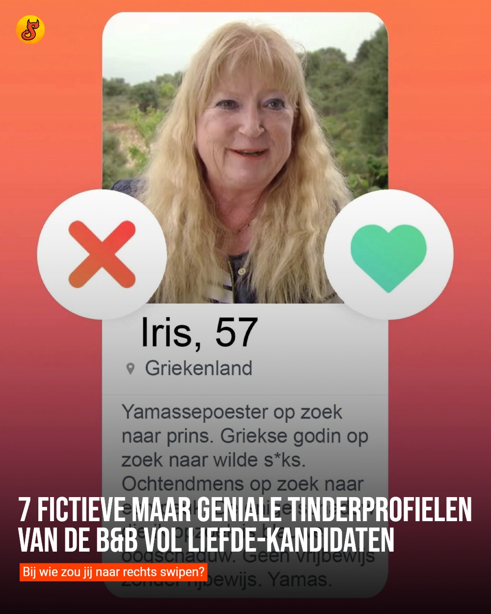 7 fictieve maar geniale Tinderprofielen van de B&B Vol Liefde-kandidaten