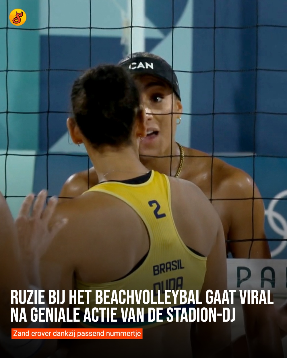 Ruzie bij het beachvolleybal gaat viral na geniale actie van de stadion-dj