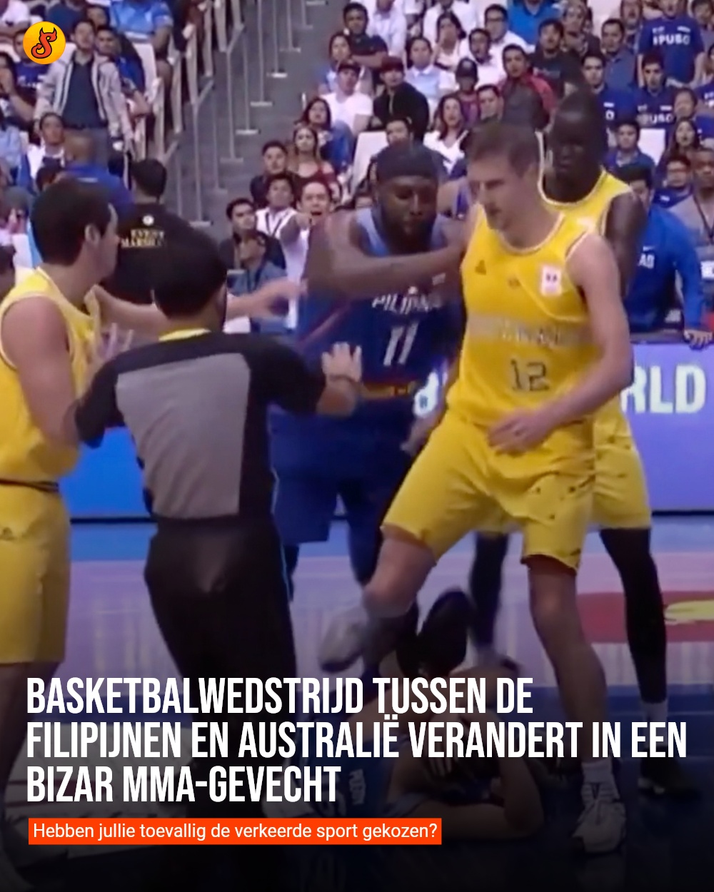 Basketbalwedstrijd tussen de Filipijnen en Australië verandert in een bizar MMA-gevecht