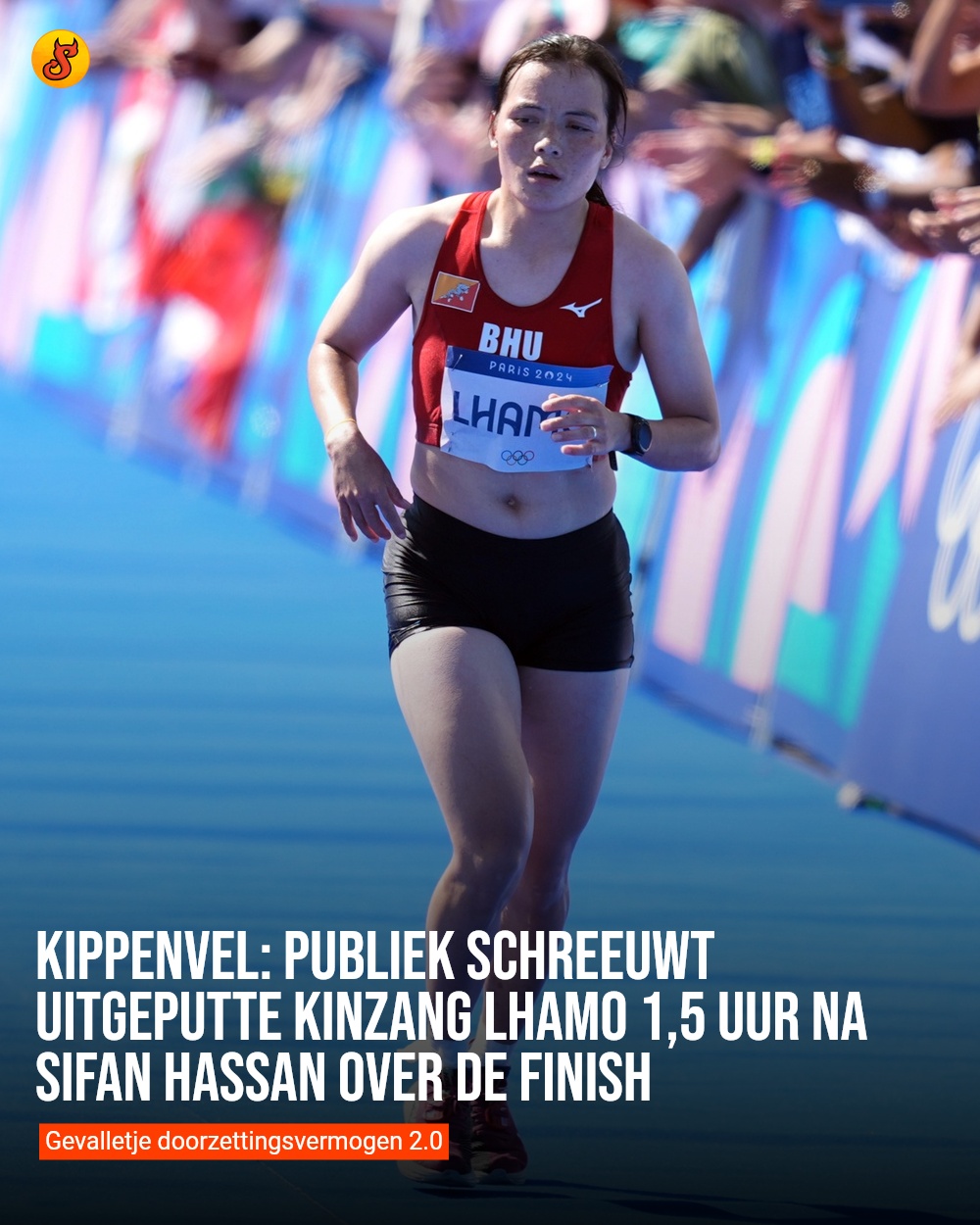 Kippenvel: Publiek schreeuwt uitgeputte Kinzang Lhamo 1,5 uur na Sifan Hassan over de finish