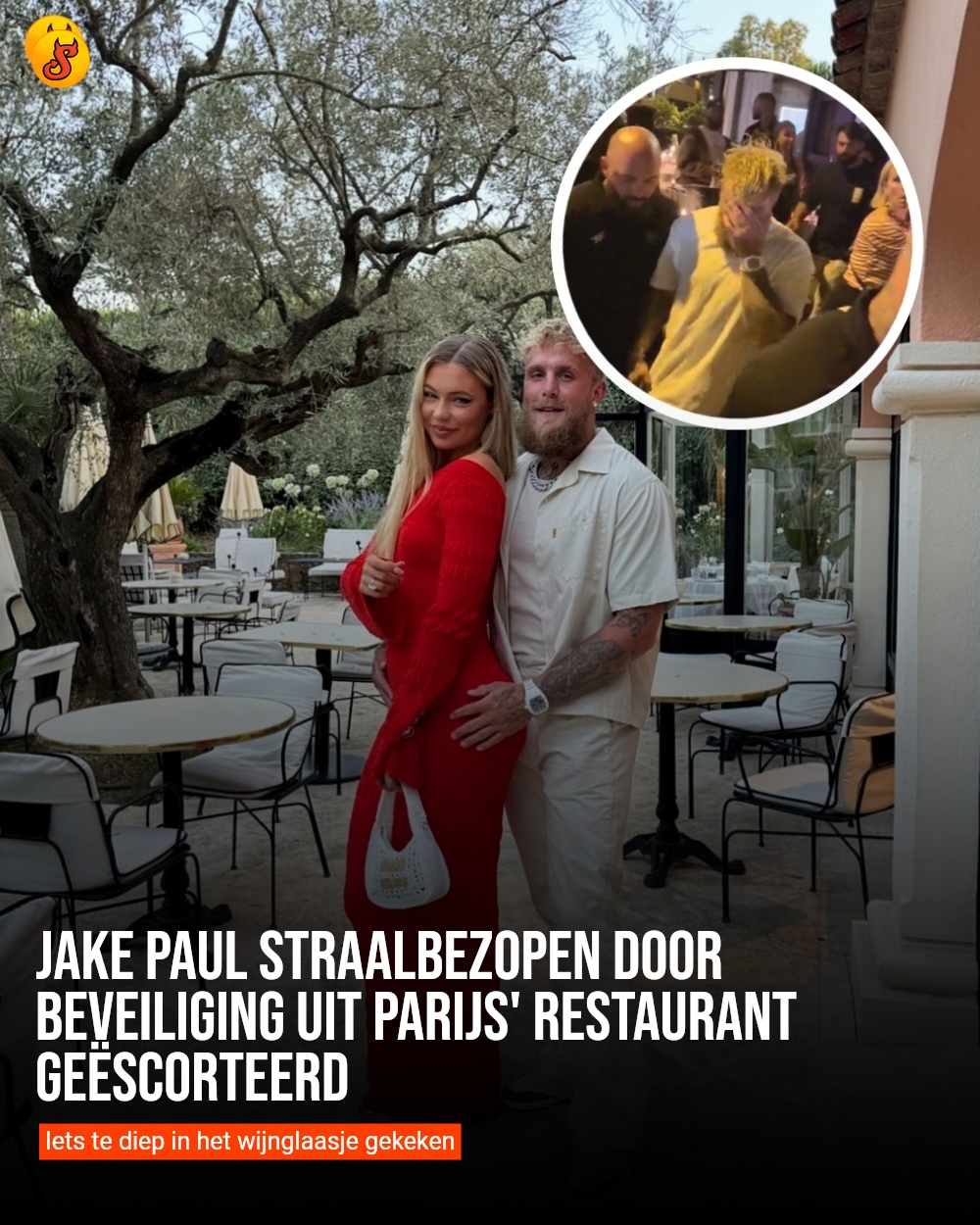 Jake Paul straalbezopen door beveiliging uit Parijs' restaurant geëscorteerd