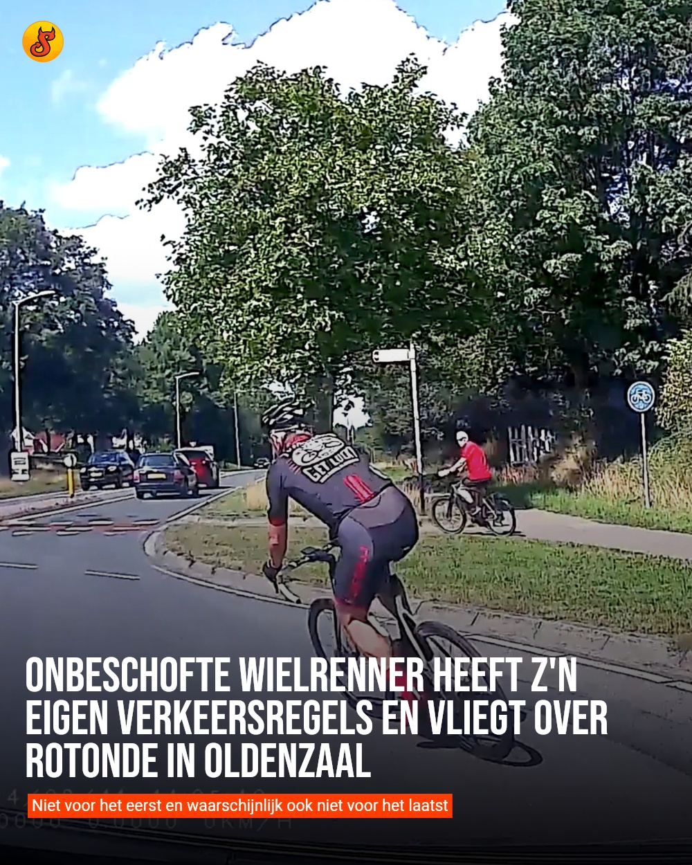 Onbeschofte wielrenner heeft z'n eigen verkeersregels en vliegt over rotonde in Oldenzaal