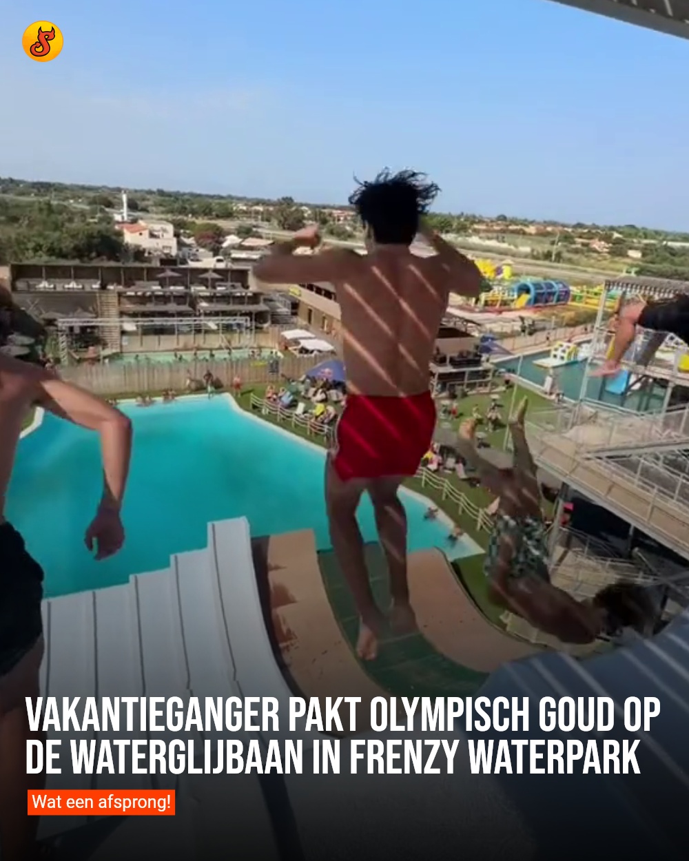 Vakantieganger pakt olympisch goud op de waterglijbaan in Frenzy Waterpark