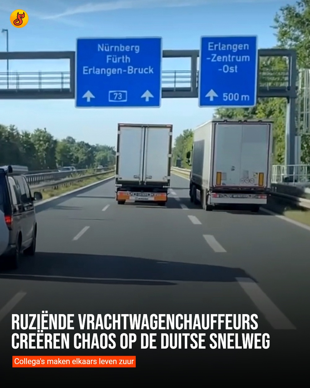 Ruziënde vrachtwagenchauffeurs creëren chaos op de Duitse snelweg