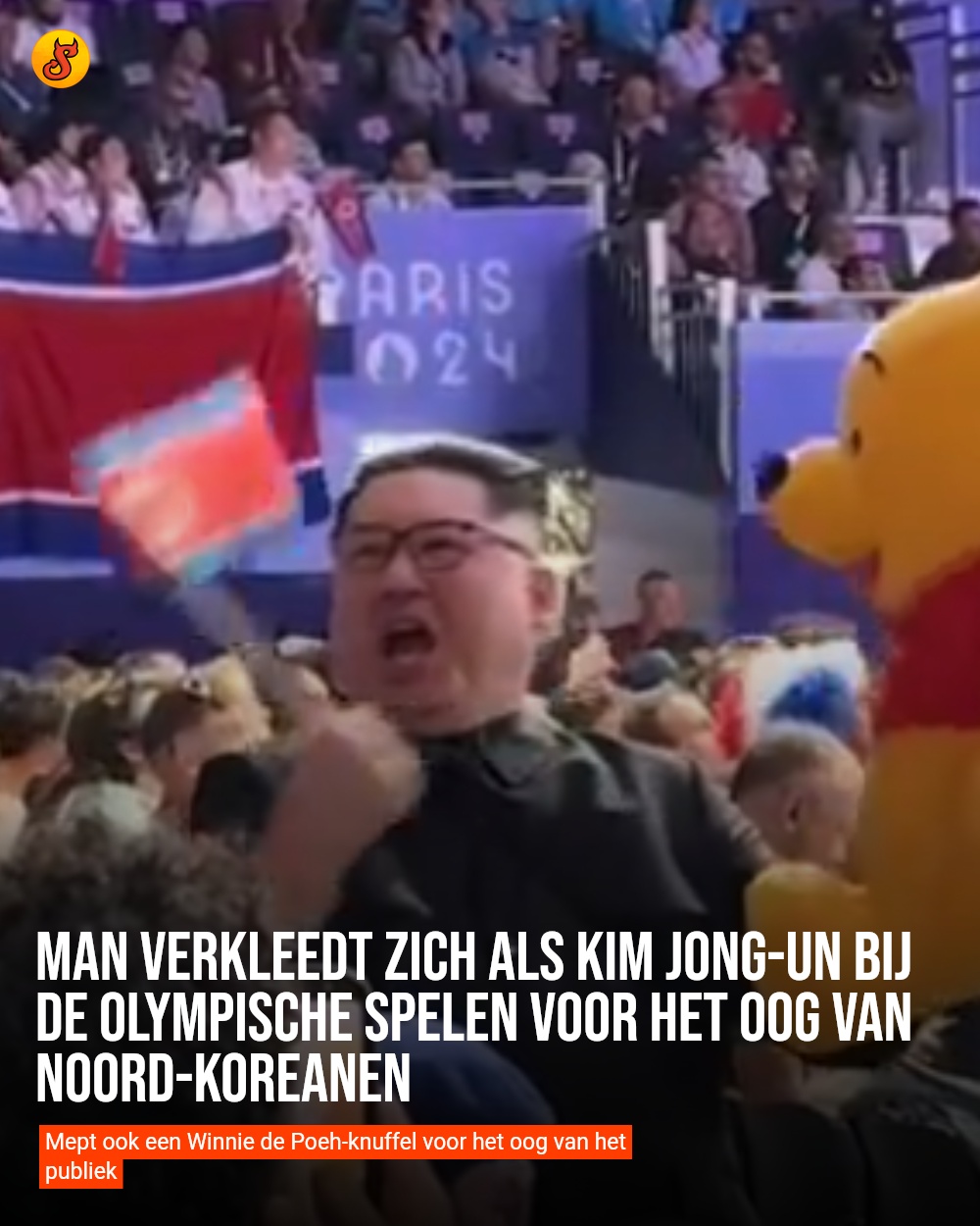 Man verkleedt zich als Kim Jong-un bij de Olympische Spelen voor het oog van Noord-Koreanen