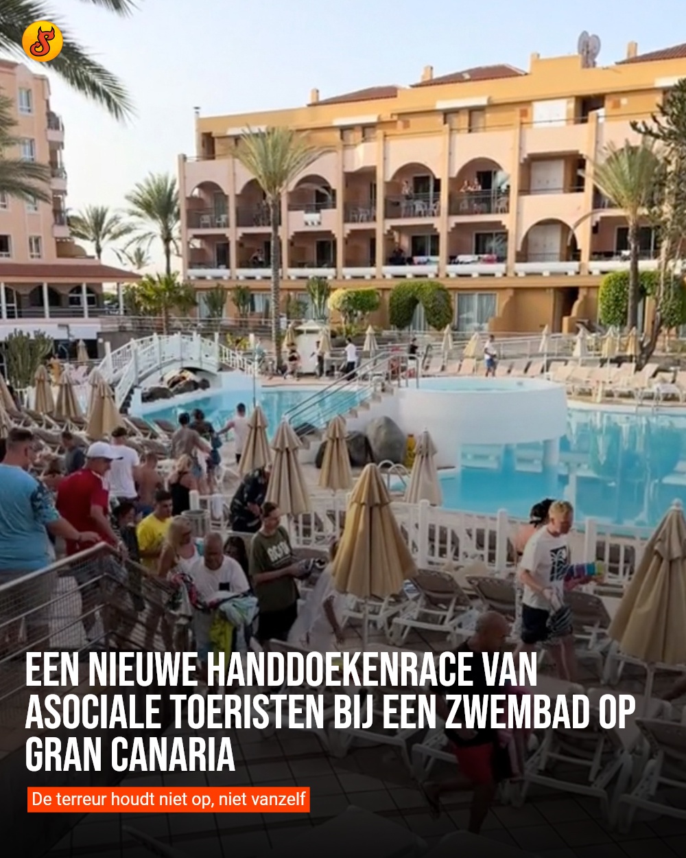 Een nieuwe handdoekenrace van asociale toeristen bij een zwembad op Gran Canaria