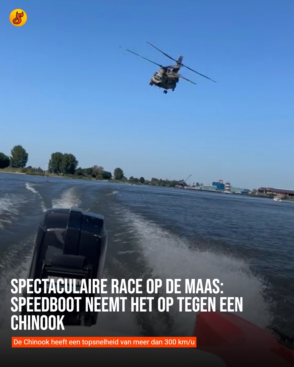 Spectaculaire race op de Maas: speedboot neemt het op tegen een Chinook