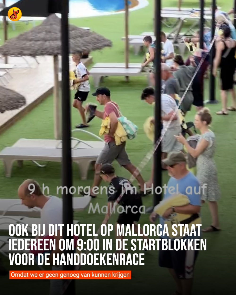 Ook bij dit hotel op Mallorca staat iedereen om 9:00 in de startblokken voor de handdoekenrace