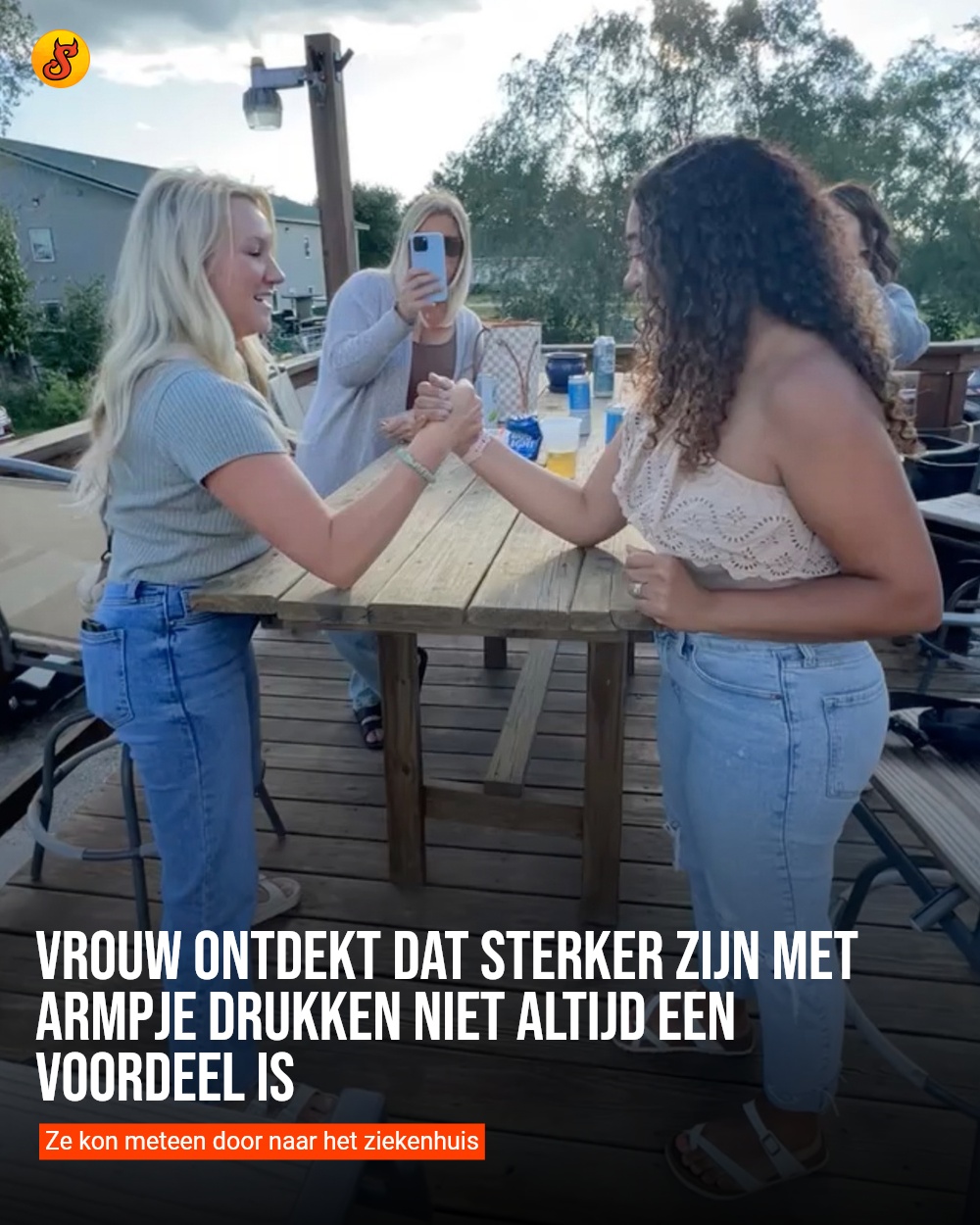 Vrouw ontdekt dat sterker zijn met armpje drukken niet altijd een voordeel is