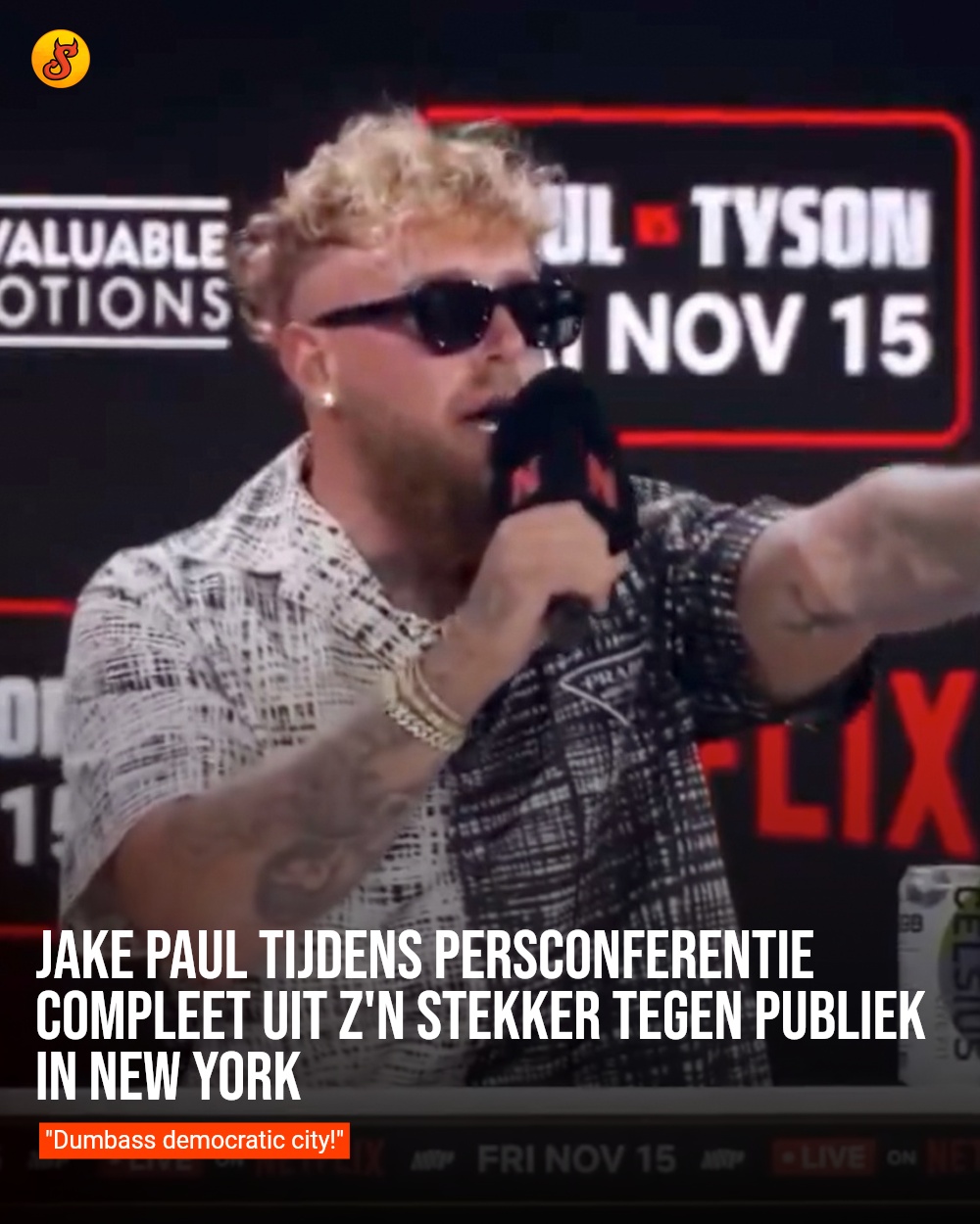 Jake Paul tijdens persconferentie compleet uit z'n stekker tegen publiek in New York