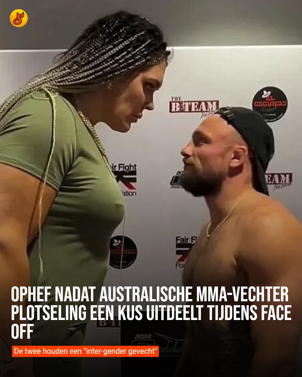 Ophef nadat Australische MMA-vechter plotseling een kus uitdeelt tijdens face off