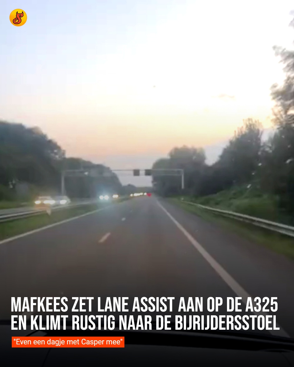 Mafkees zet lane assist aan op de A325 en klimt rustig naar de bijrijdersstoel