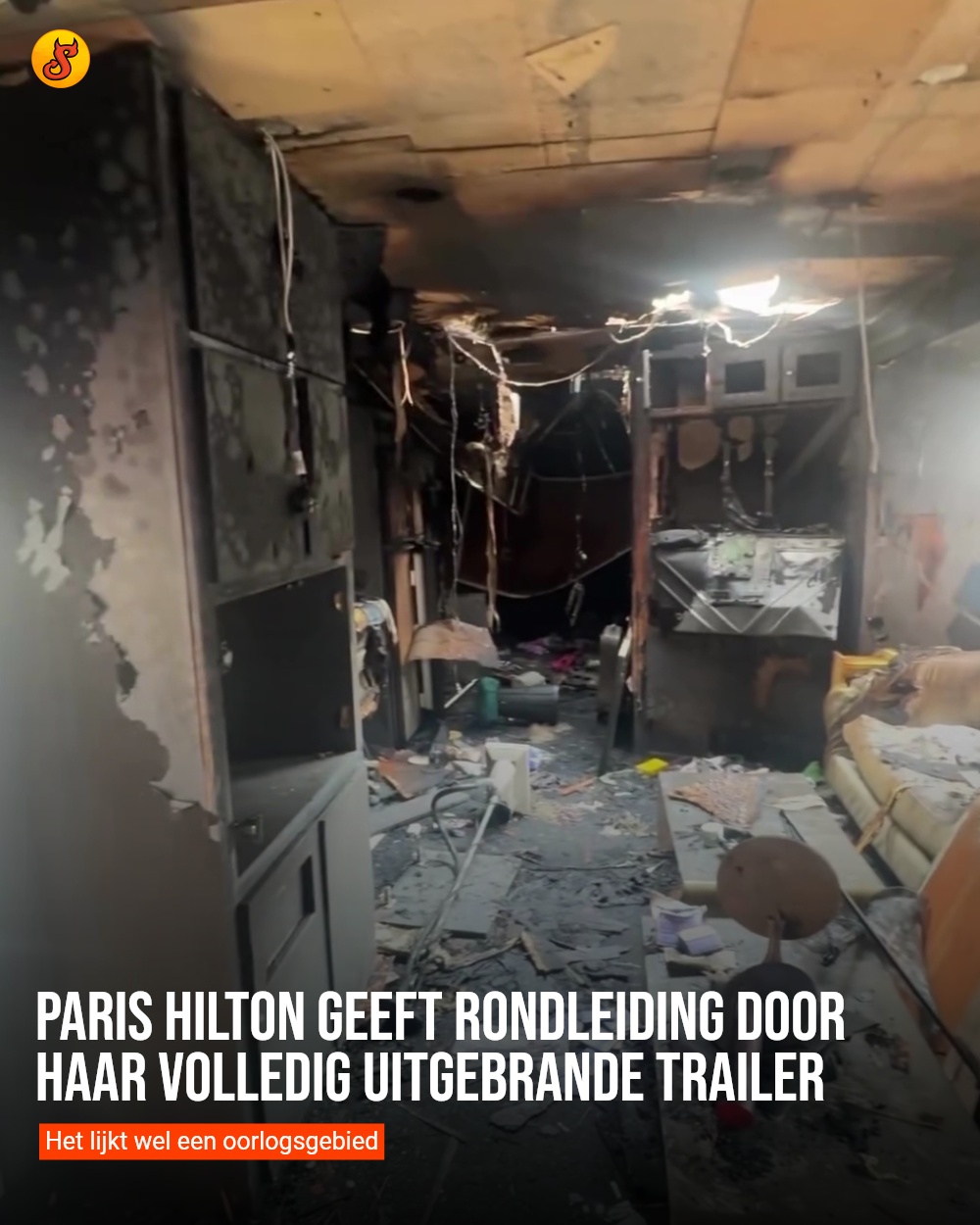 Paris Hilton geeft rondleiding door haar volledig uitgebrande trailer